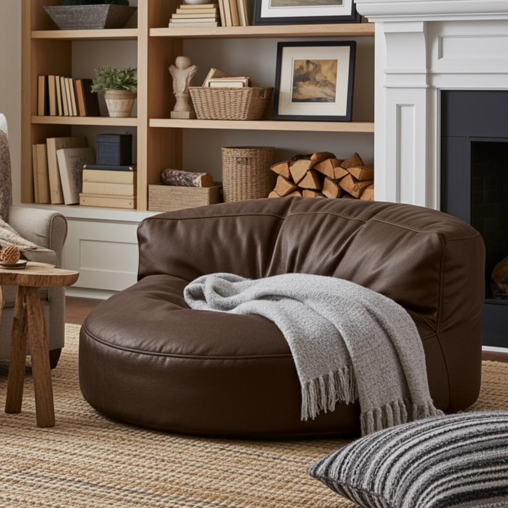 Wagrex - Beanbag Modern Round Retro-Leather