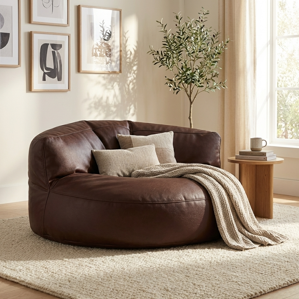 Wagrex - Beanbag Modern Round Retro-Leather