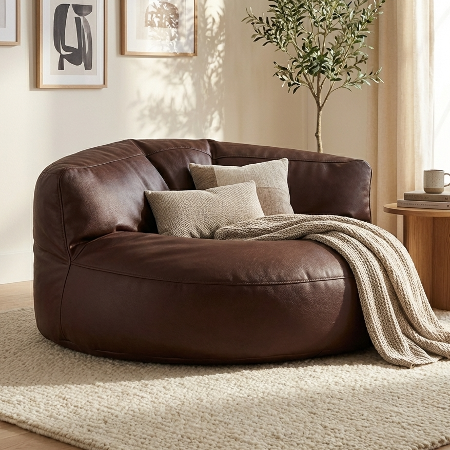 Wagrex - Beanbag Modern Round Retro-Leather