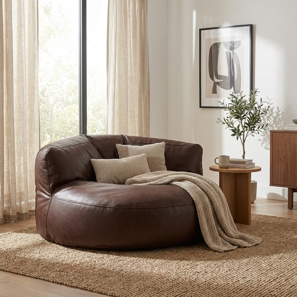 Wagrex - Beanbag Modern Round Retro-Leather