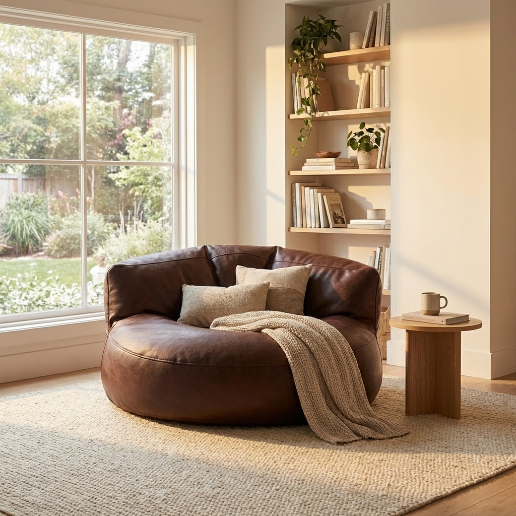 Wagrex - Beanbag Modern Round Retro-Leather