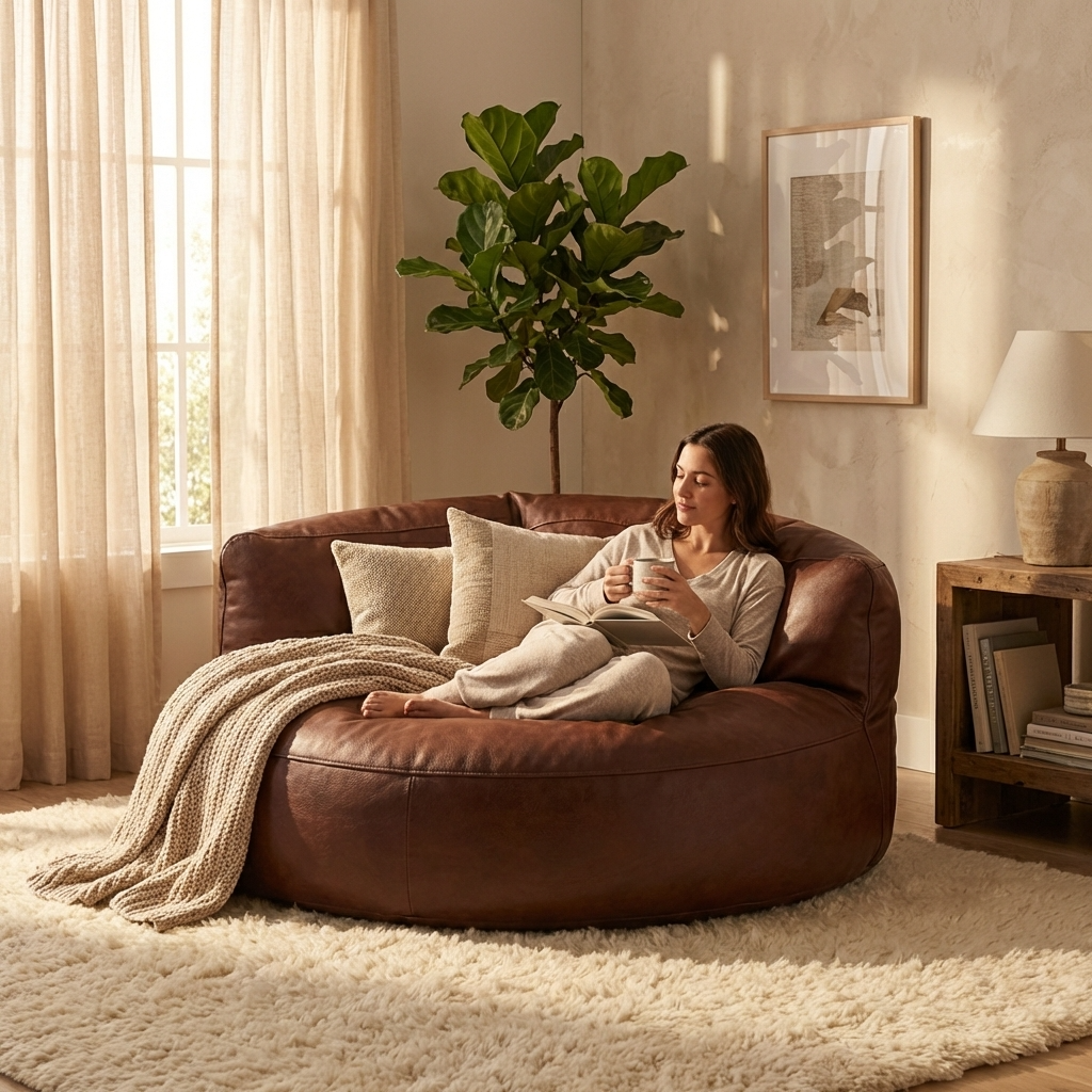 Wagrex - Beanbag Modern Round Retro-Leather