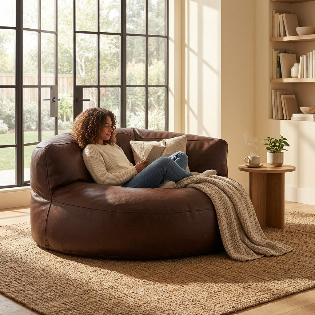 Wagrex - Beanbag Modern Round Retro-Leather