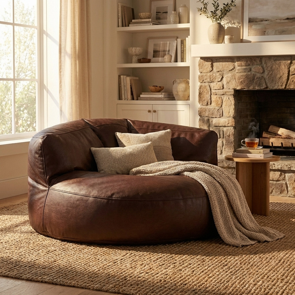 Wagrex - Beanbag Modern Round Retro-Leather
