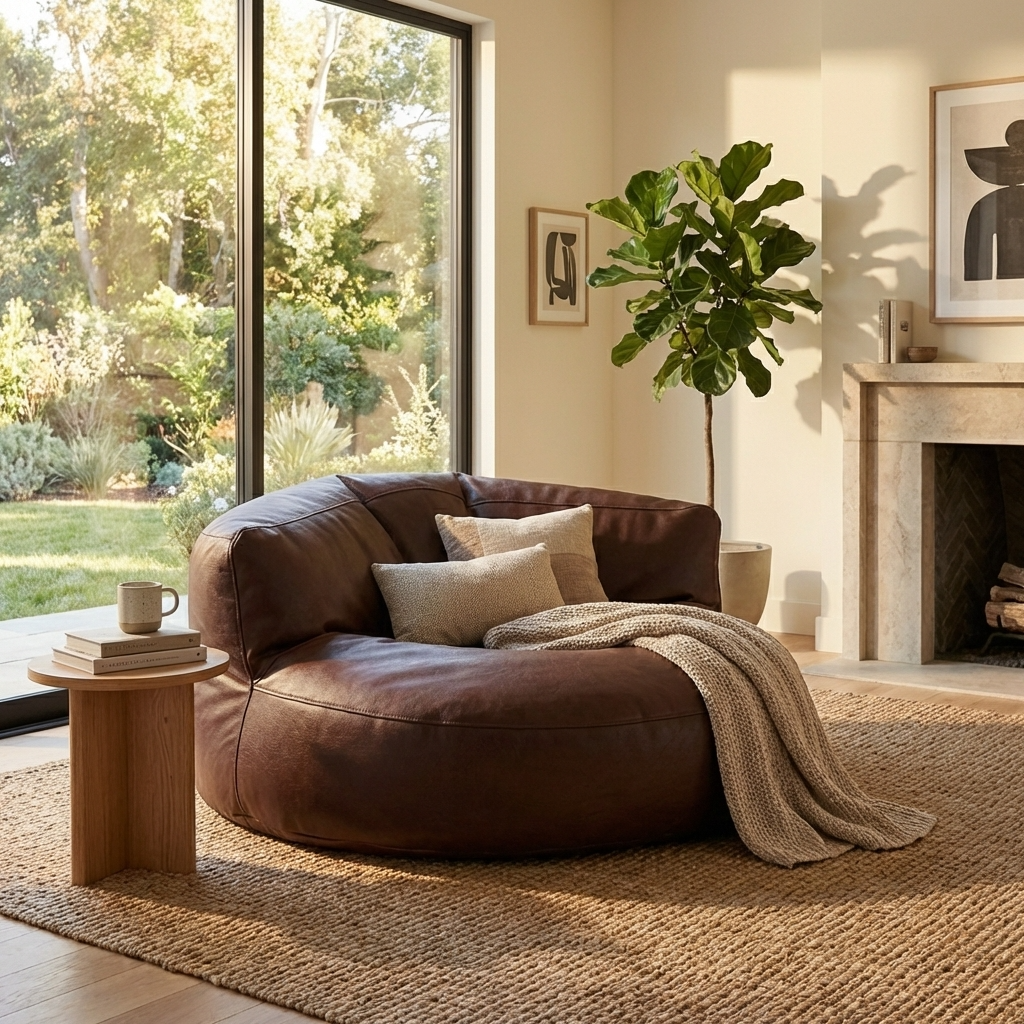 Wagrex - Beanbag Modern Round Retro-Leather