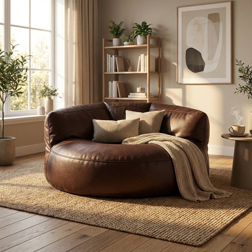Wagrex - Beanbag Modern Round Retro-Leather
