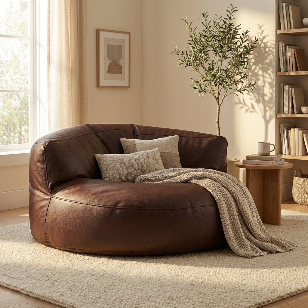 Wagrex - Beanbag Modern Round Retro-Leather