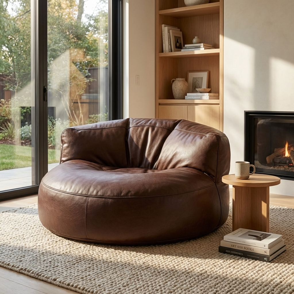Wagrex - Beanbag Modern Round Retro-Leather