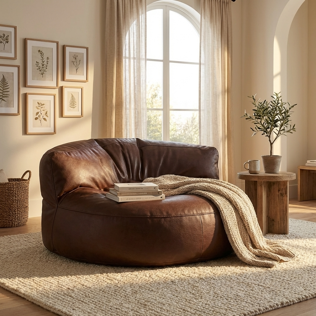 Wagrex - Beanbag Modern Round Retro-Leather