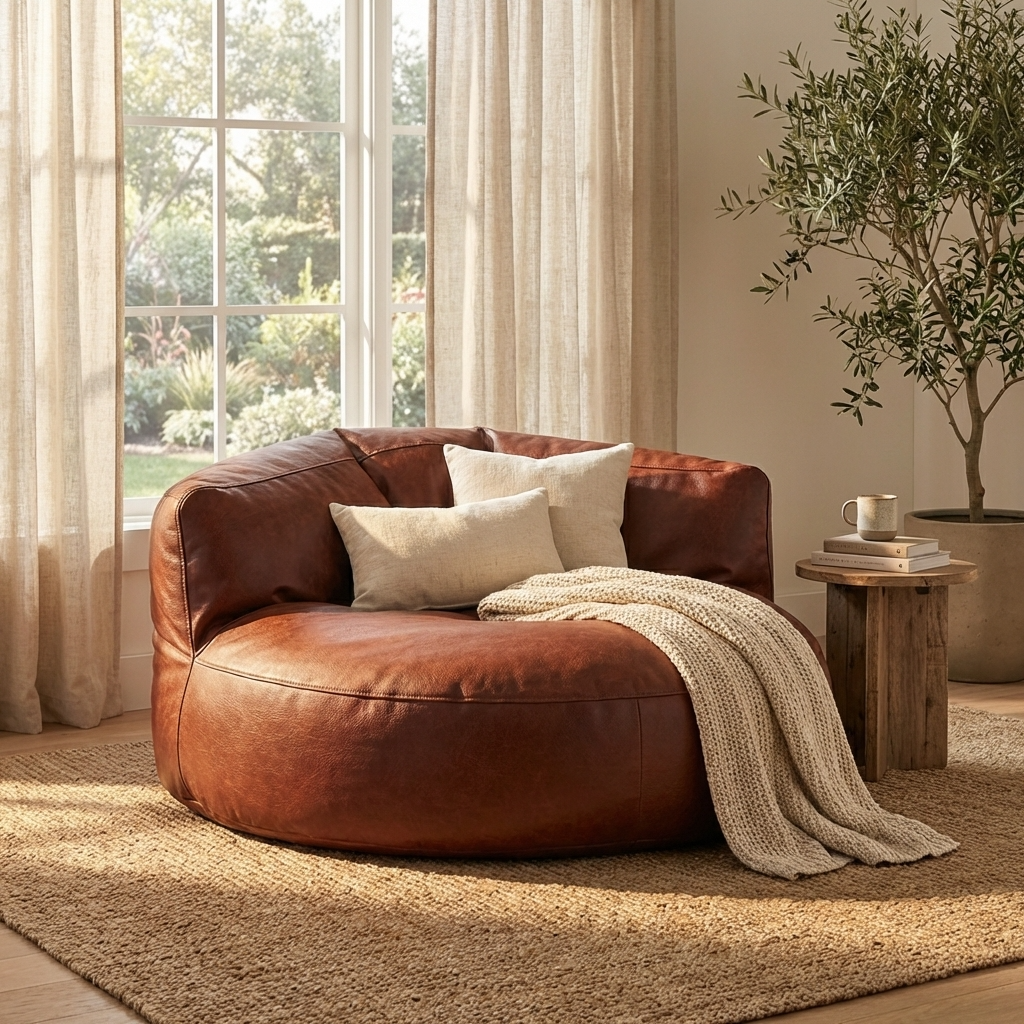 Wagrex - Beanbag Modern Round Retro-Leather