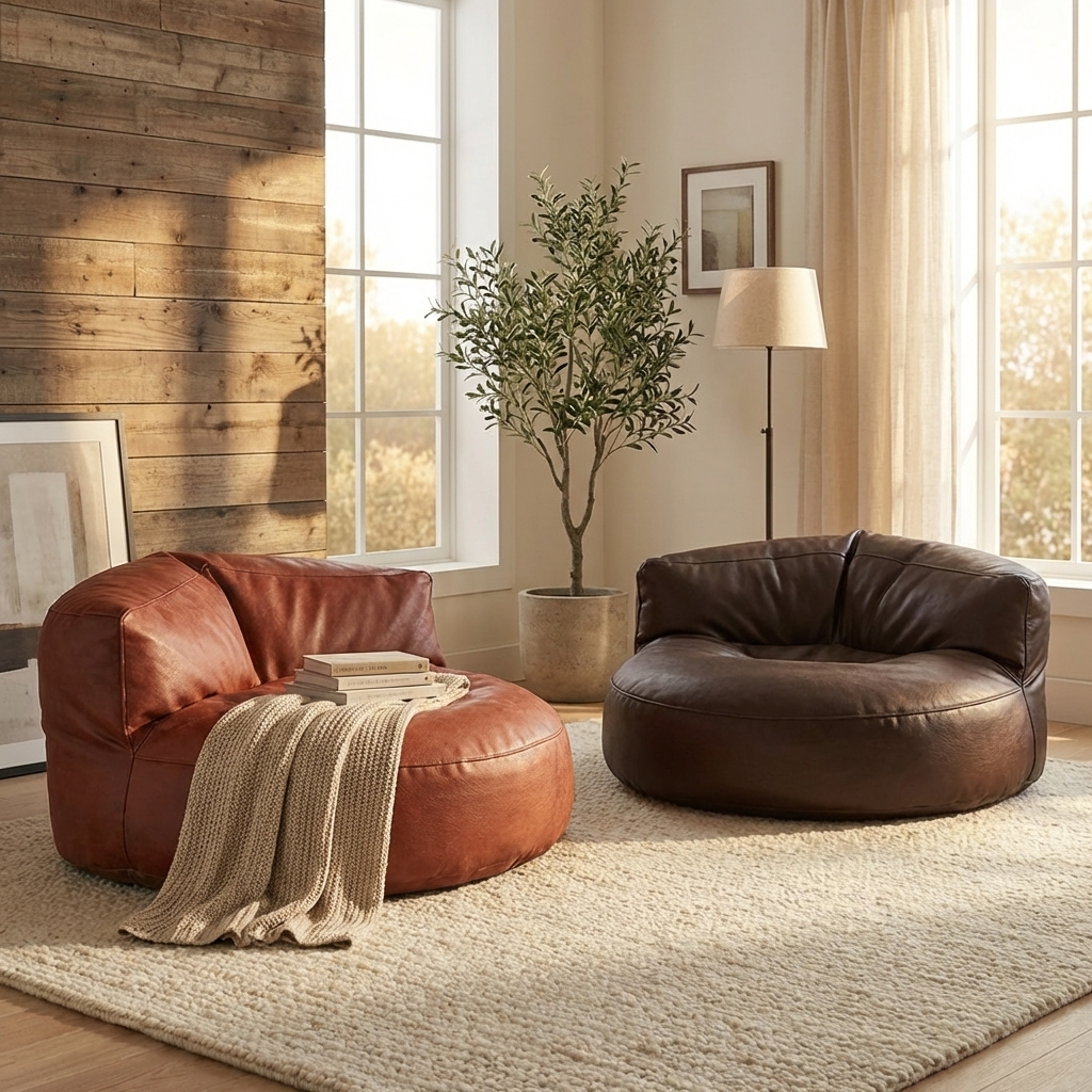 Wagrex - Beanbag Modern Round Retro-Leather