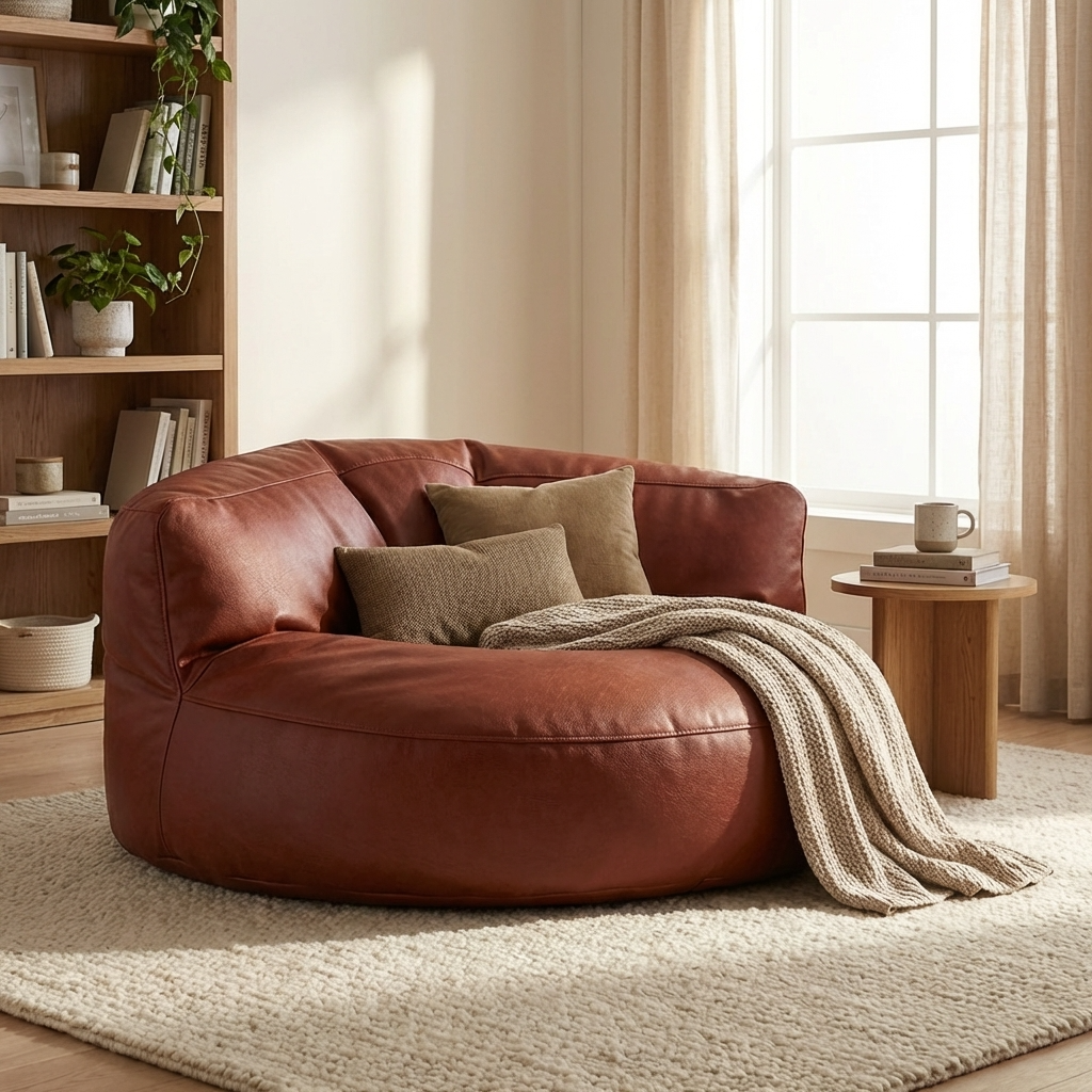 Wagrex - Beanbag Modern Round Retro-Leather