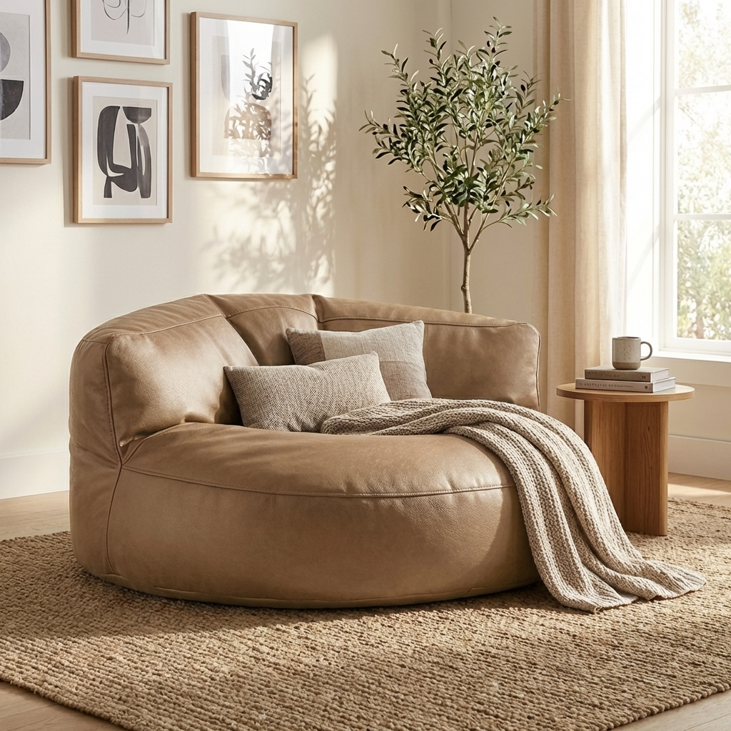 Wagrex - Beanbag Modern Round Retro-Leather