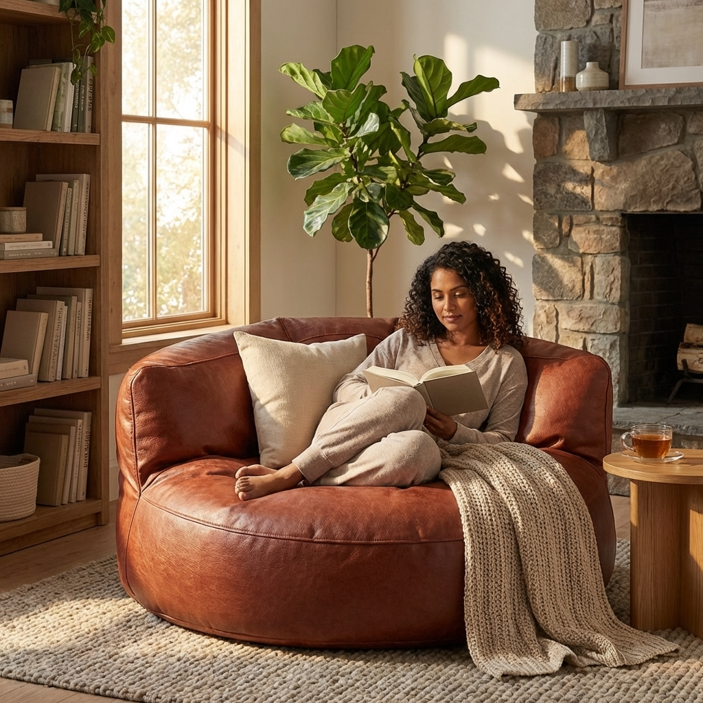 Wagrex - Beanbag Modern Round Retro-Leather