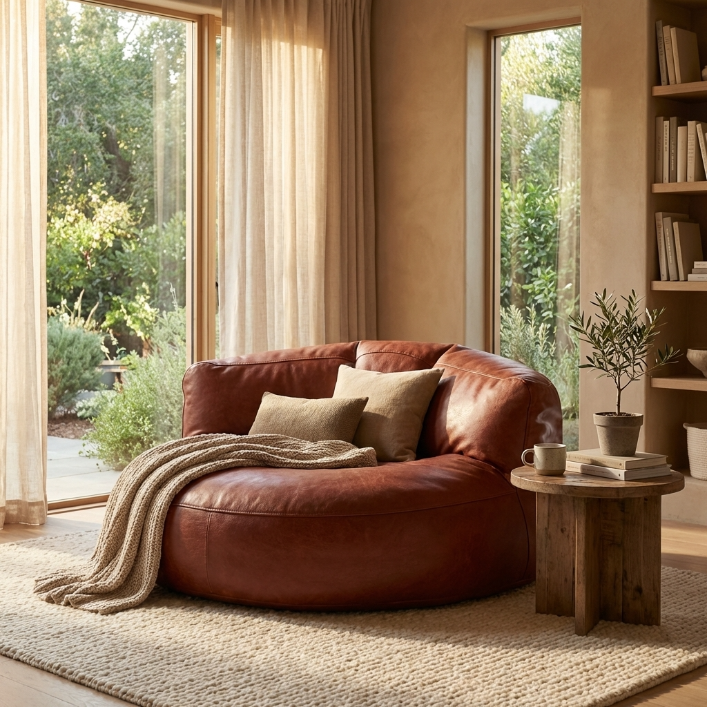 Wagrex - Beanbag Modern Round Retro-Leather