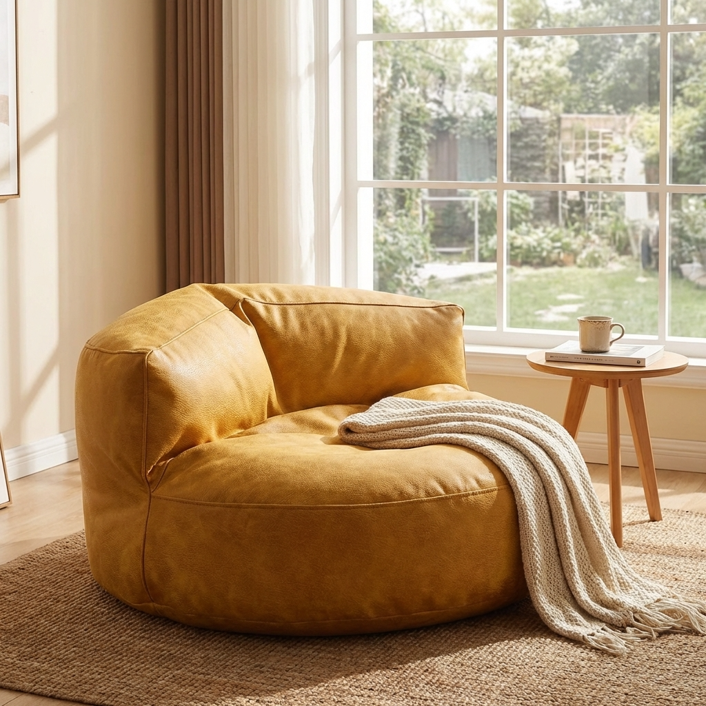 Wagrex - Beanbag Modern Round Retro-Leather