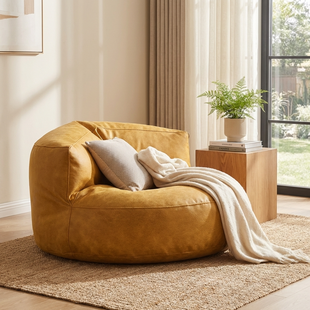 Wagrex - Beanbag Modern Round Retro-Leather