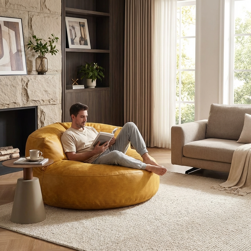 Wagrex - Beanbag Modern Round Retro-Leather