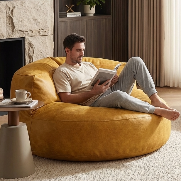 Wagrex - Beanbag Modern Round Retro-Leather
