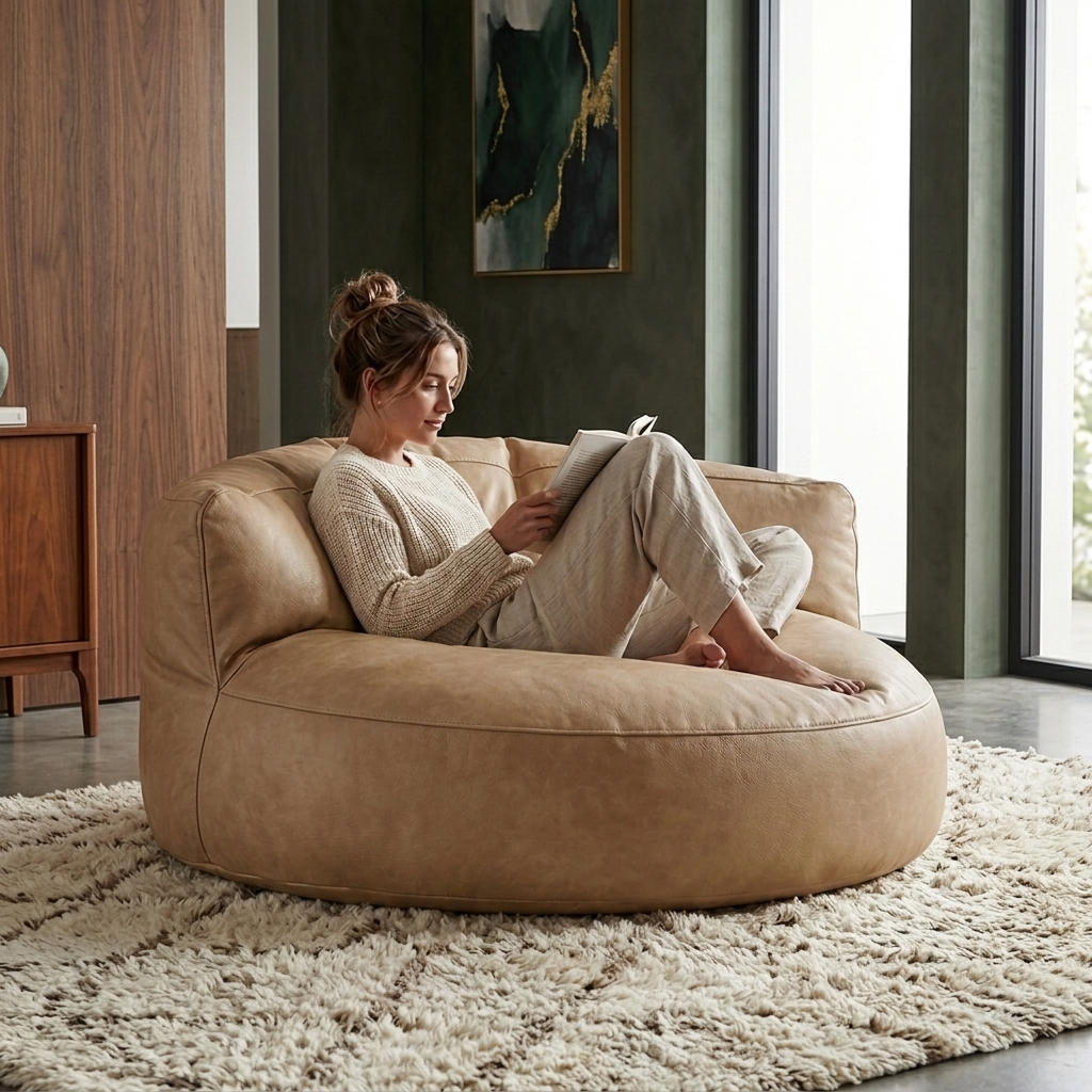 Wagrex - Beanbag Modern Round Retro-Leather