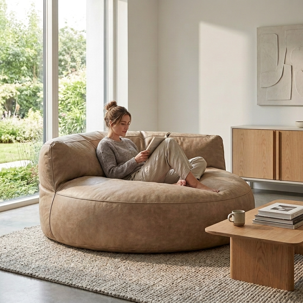 Wagrex - Beanbag Modern Round Retro-Leather