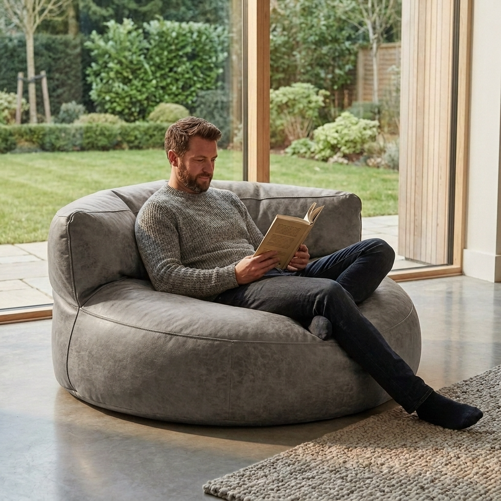Wagrex - Beanbag Modern Round Retro-Leather