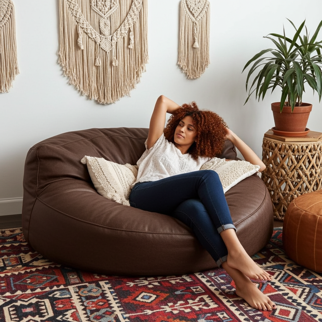 Wagrex - Beanbag Modern Round Retro-Leather