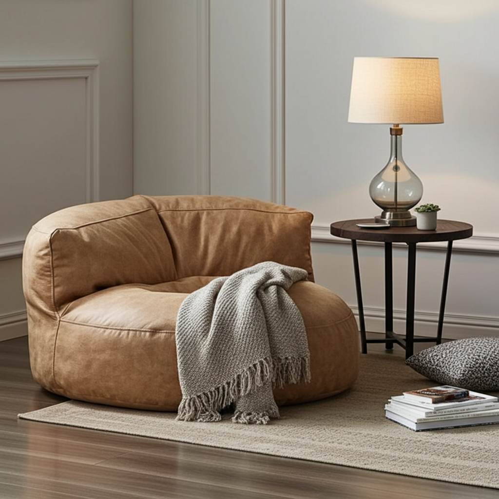 Wagrex - Beanbag Modern Round Retro-Leather