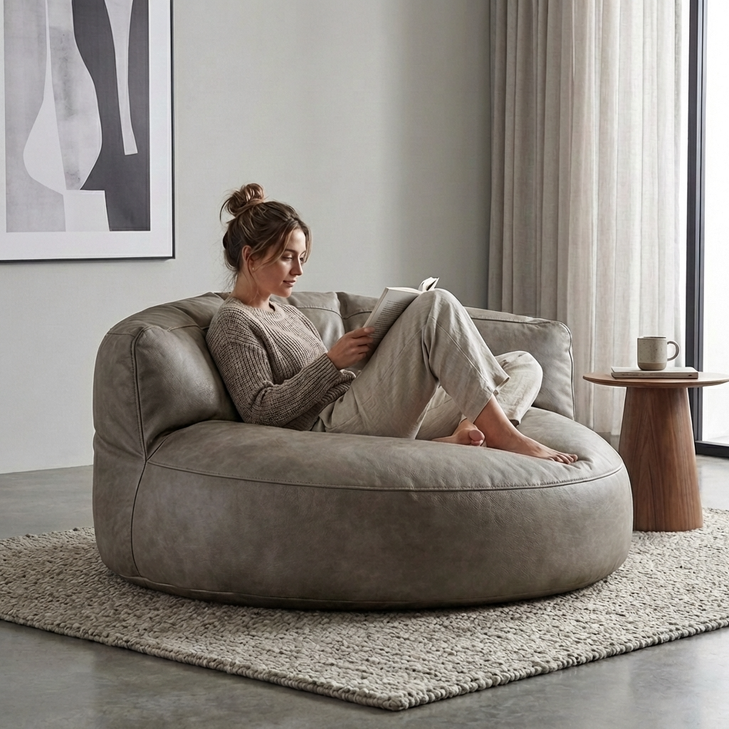 Wagrex - Beanbag Modern Round Retro-Leather