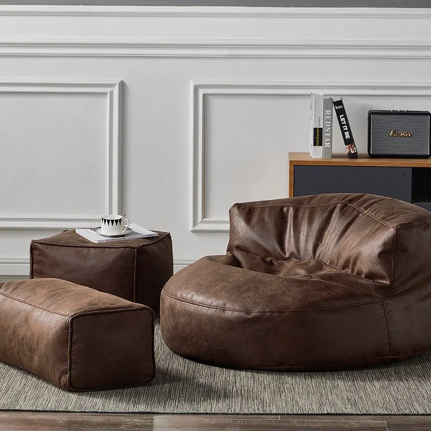 Wagrex - Beanbag Modern Round Retro-Leather