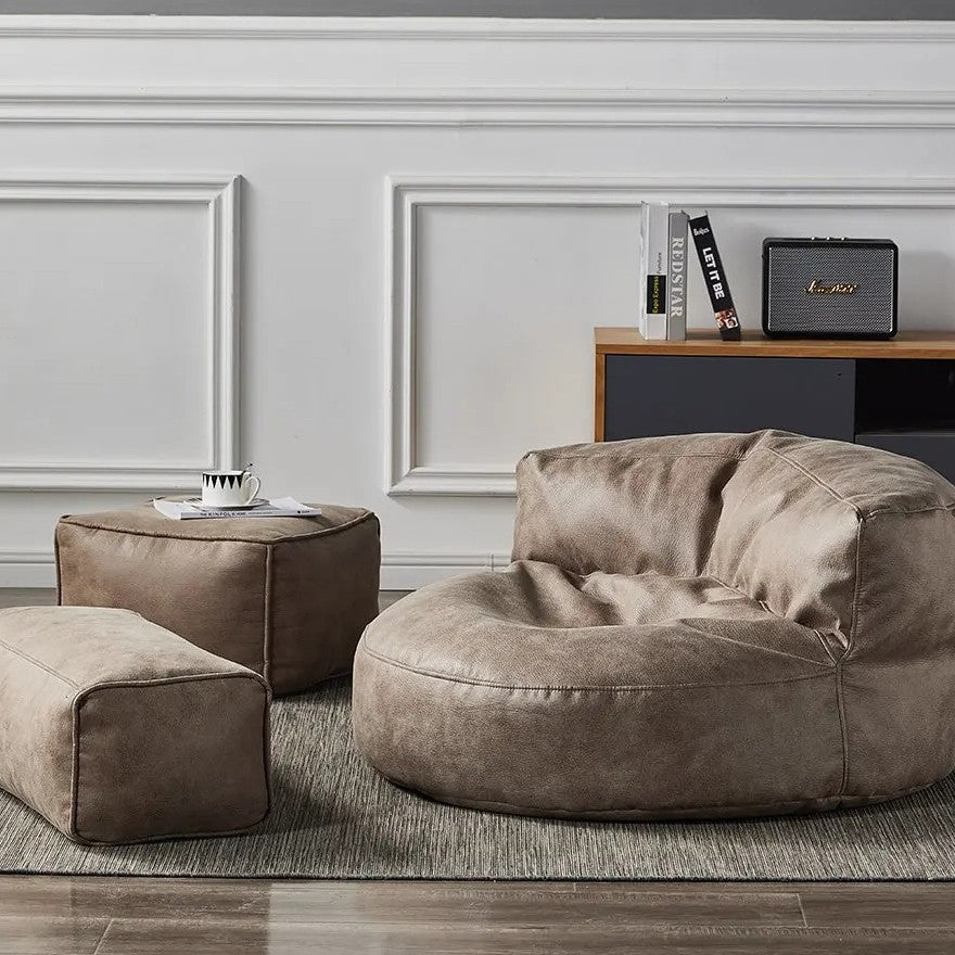 Wagrex - Beanbag Modern Round Retro-Leather