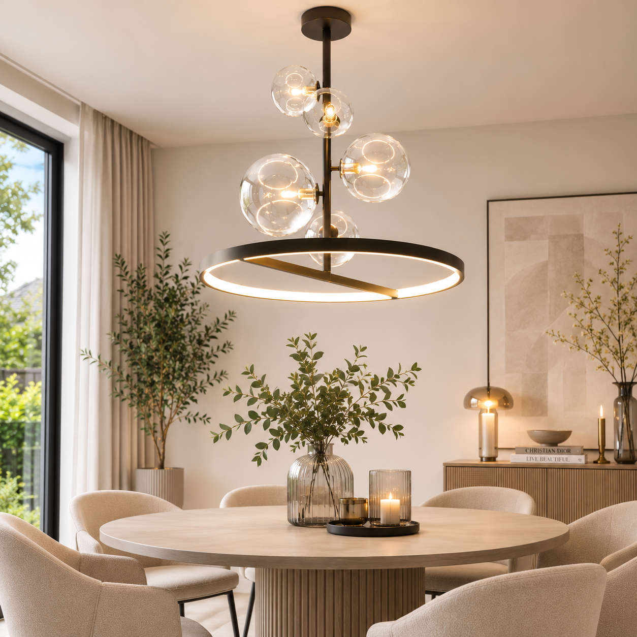 NOSTAGA Glass Circle Pendant Light – LED Chandelier