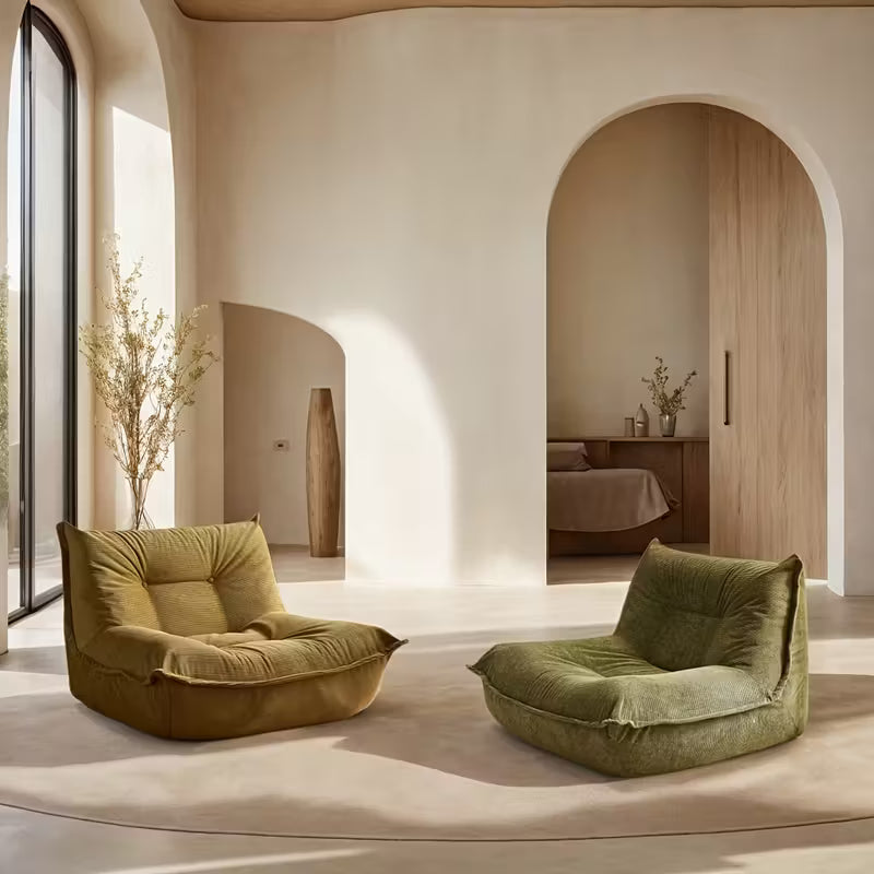 Luxurious Olive Green Corduroy Lounge Chair