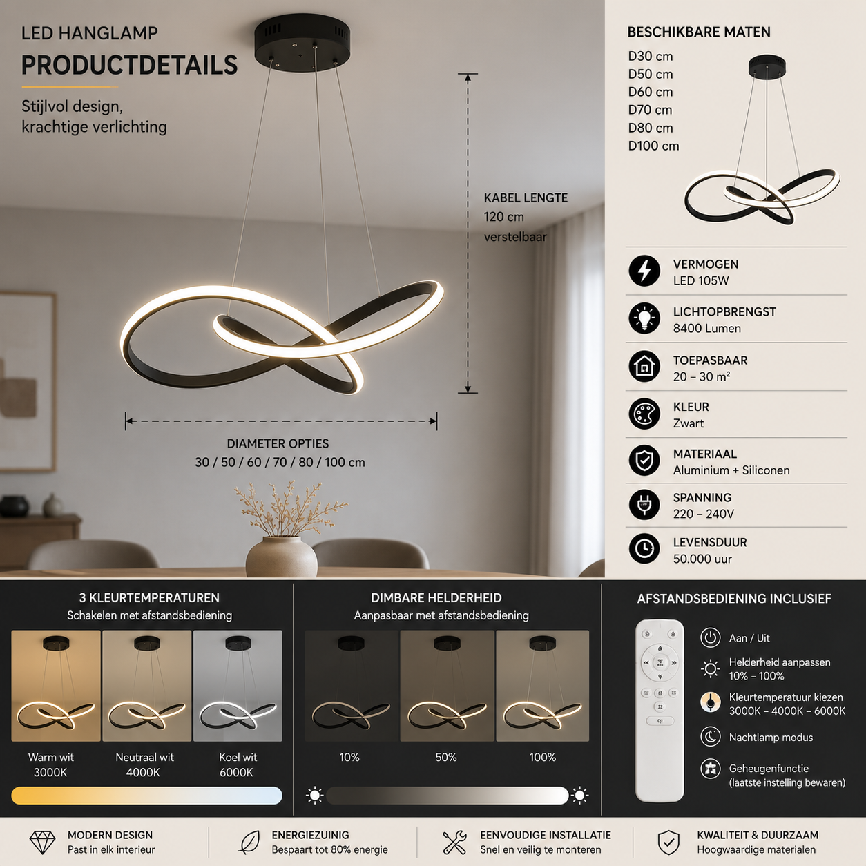Modern Scandinavian Pendant Light – Clover Design