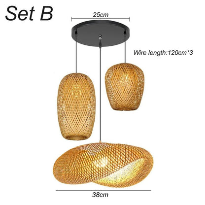 3 pieces rattan wicker hanging lamp bamboo - Act Design Shop