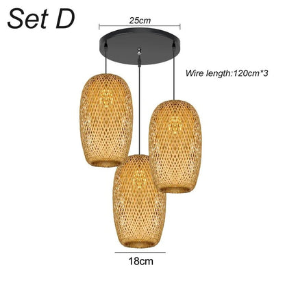 3 pieces rattan wicker hanging lamp bamboo - Act Design Shop