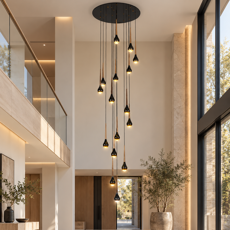 LED Staircase Pendant Light – Black and Gold