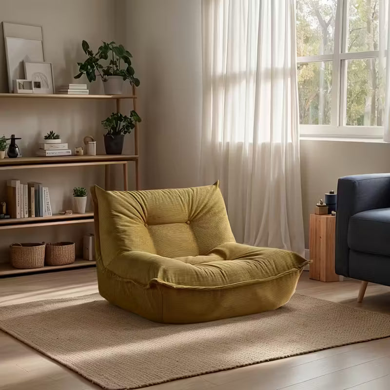 Luxurious Olive Green Corduroy Lounge Chair