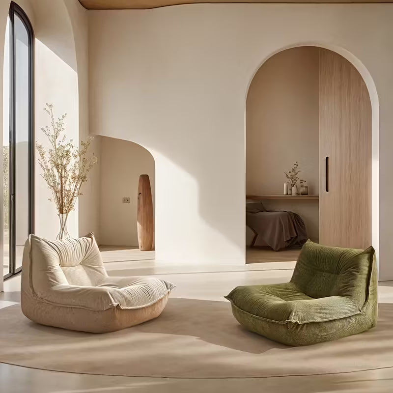 Luxurious Olive Green Corduroy Lounge Chair