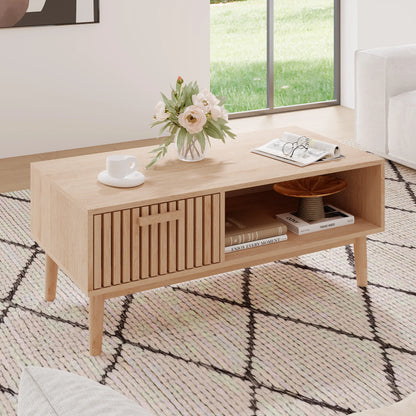 Solid Wood Coffee Table - Natural Low Side Table for Living Room