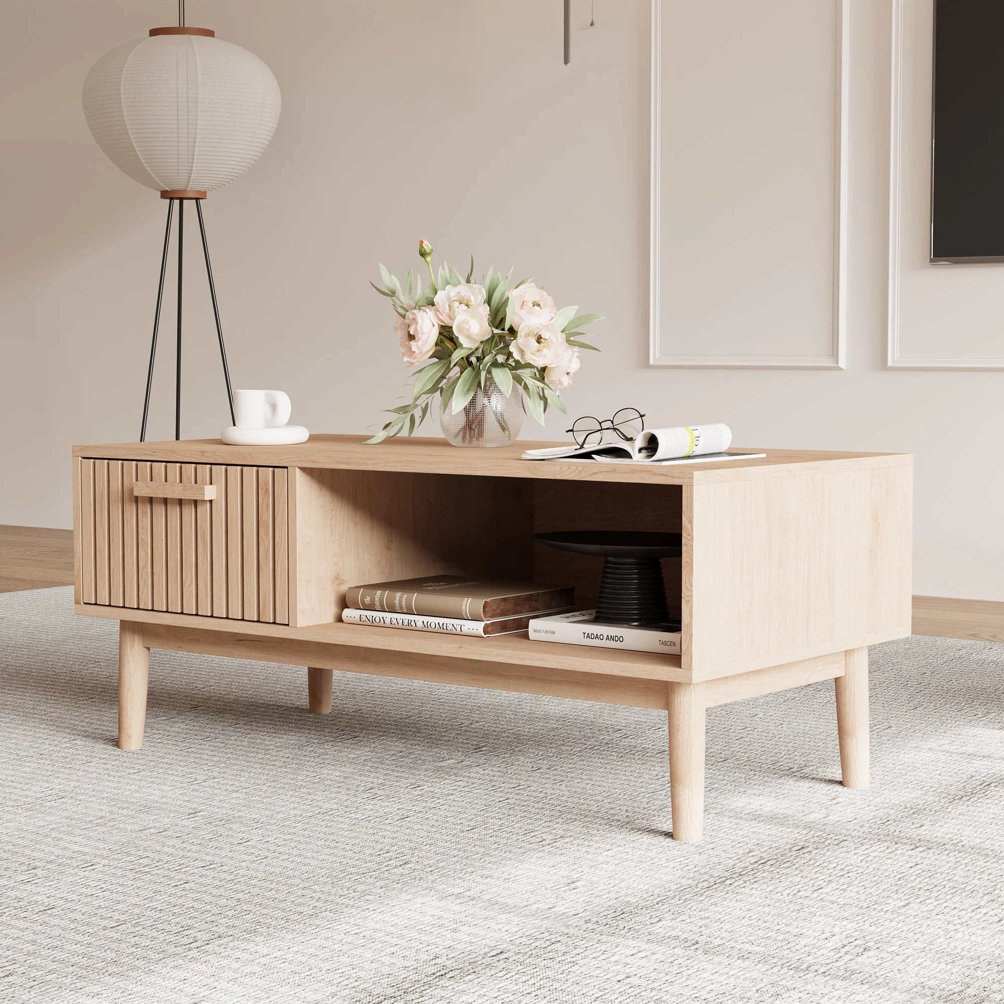 Solid Wood Coffee Table - Natural Low Side Table for Living Room