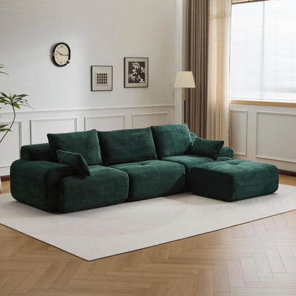 Luxury Green L-Shaped Corduroy Sofa - 3-Seater Modular Sectional Couch