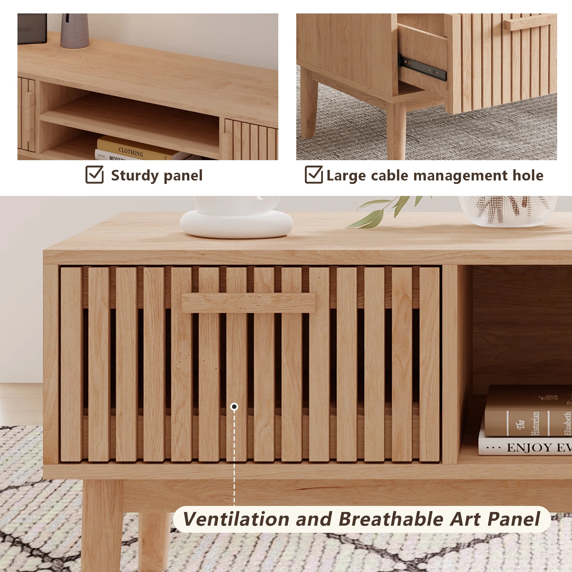 Solid Wood Coffee Table - Natural Low Side Table for Living Room