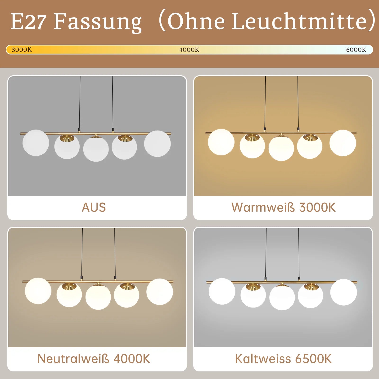 5-Vlam Glazen Bol Hanglamp – Verstelbare Hoogte | Zwart of Goud