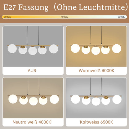 5-Vlam Glazen Bol Hanglamp – Verstelbare Hoogte | Zwart of Goud
