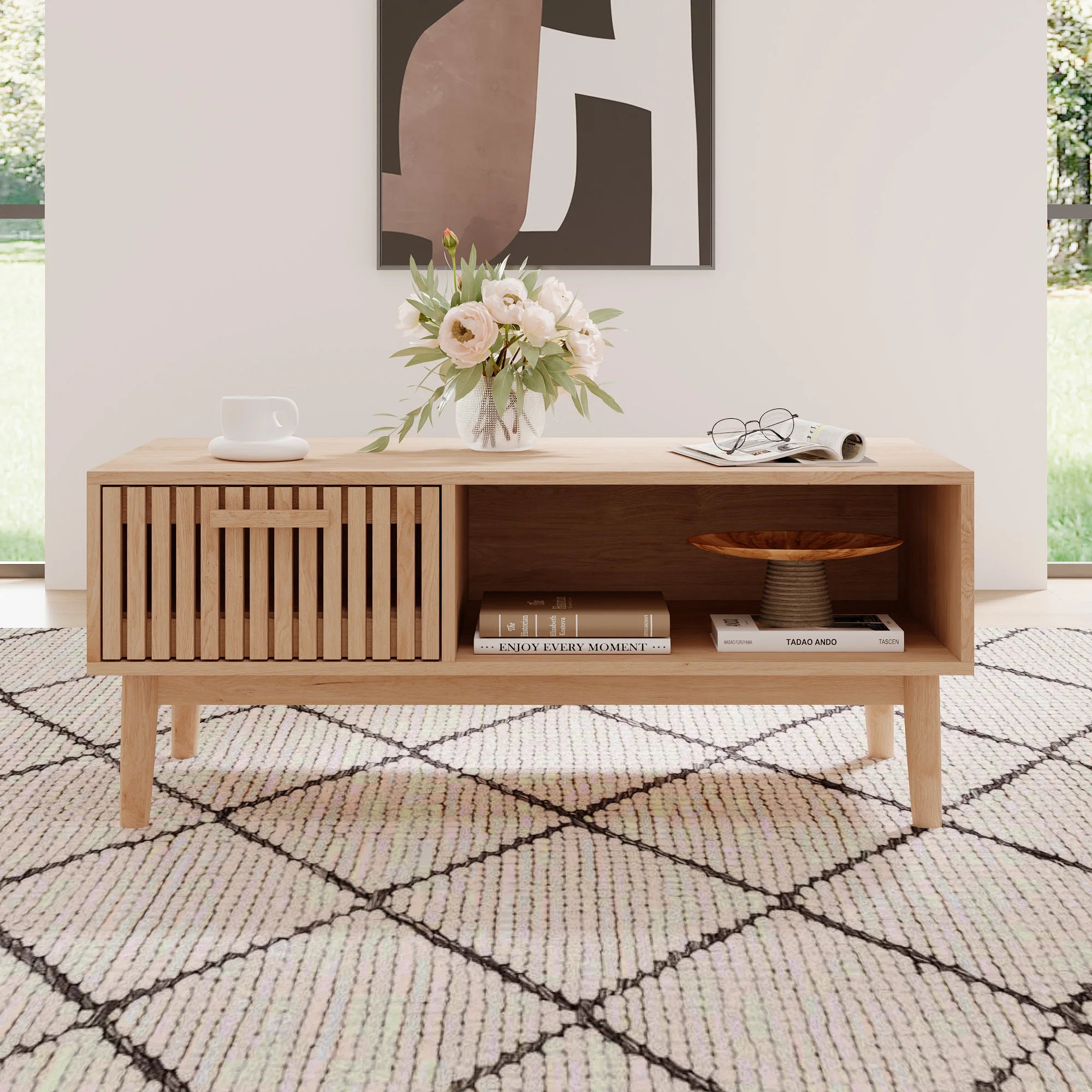 Solid Wood Coffee Table - Natural Low Side Table for Living Room