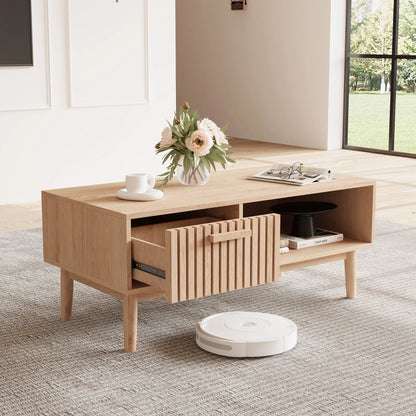 Solid Wood Coffee Table - Natural Low Side Table for Living Room