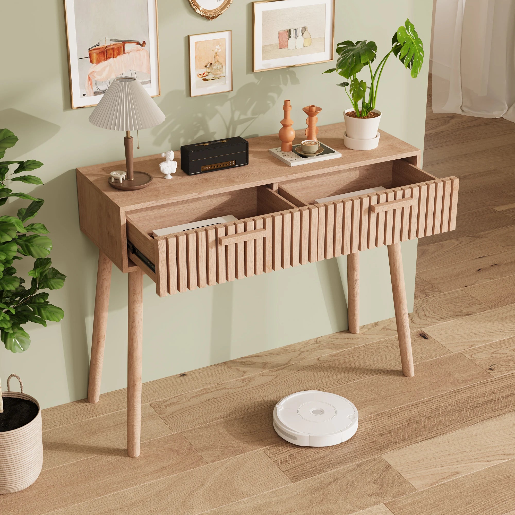 Console Table with Two Drawers - Elegant Entrance Hall Table with High Legs