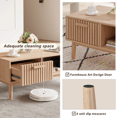Solid Wood Coffee Table - Natural Low Side Table for Living Room