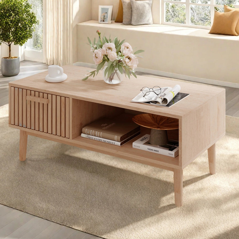 Solid Wood Coffee Table - Natural Low Side Table for Living Room